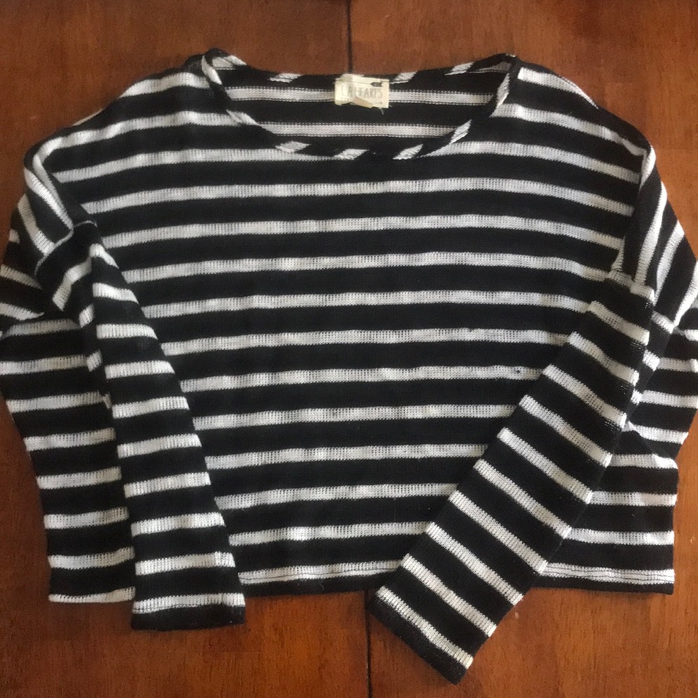 LA Hearts Cropped Striped Airy Sweater